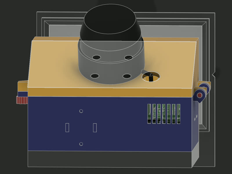 Top view render of v5 with the redrawn tray: the lidar on top and the rover's mount with two keys and inserts built into the tray.
