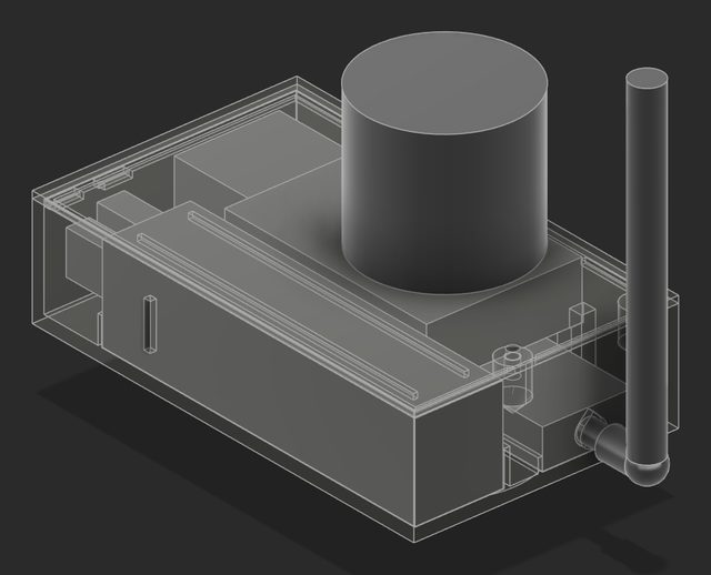 Render of rover pod v2, a flatter see-through box with the puck on top.