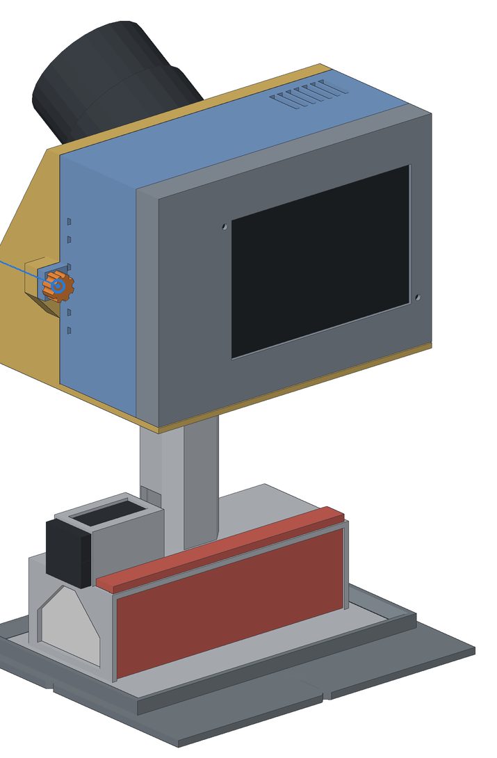 Render of the assembled v5 rig from behind: the sensor head with the touchscreen, the L2 lidar on top, the handle and the battery cradle on the dock.